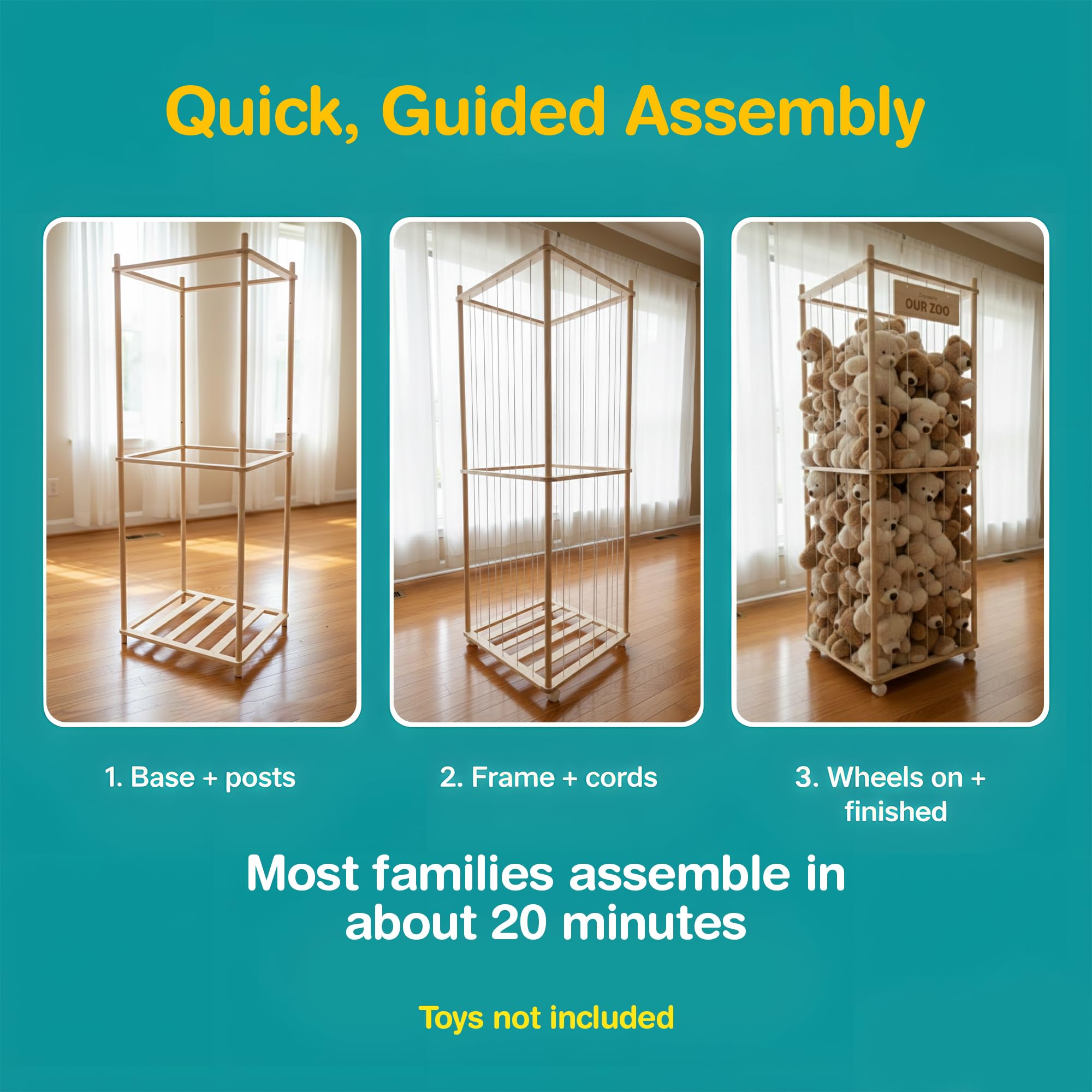 Zevona Plush Zoo Tower filled with plush toys demonstrates ample vertical storage.