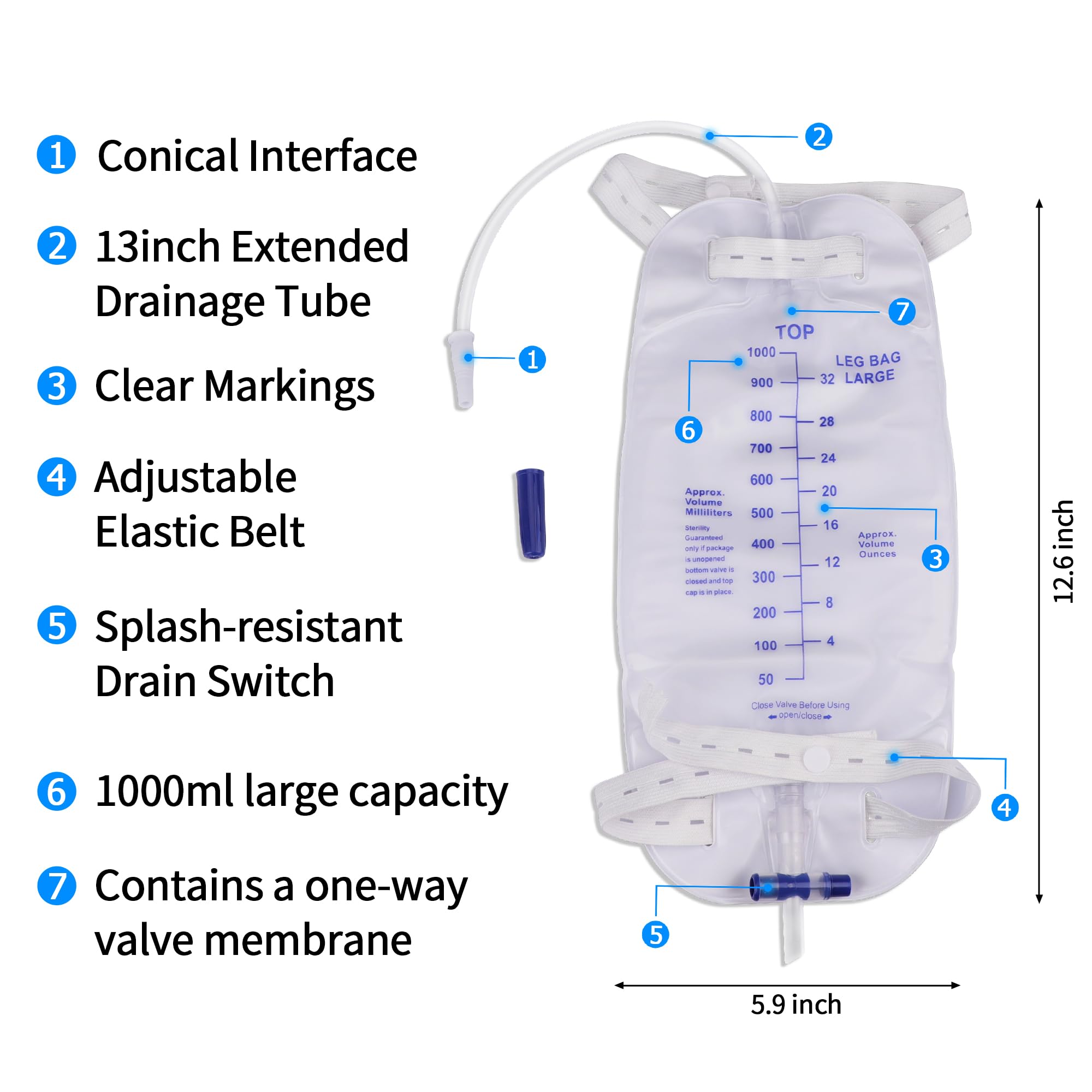 Zexyvor leg bag with anti-reflux valve to prevent backflow and enhance hygiene.