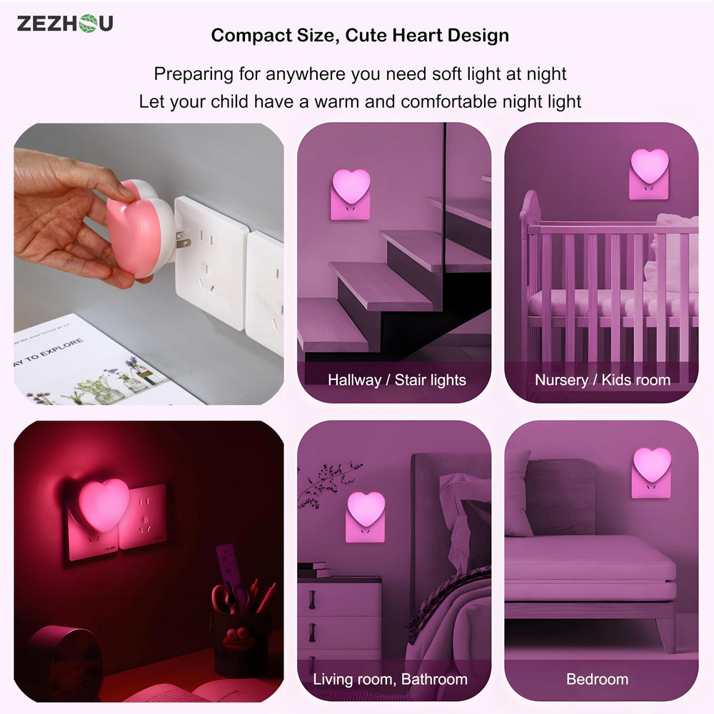 ZEZHOU heart night light guides footsteps in hallways softly.