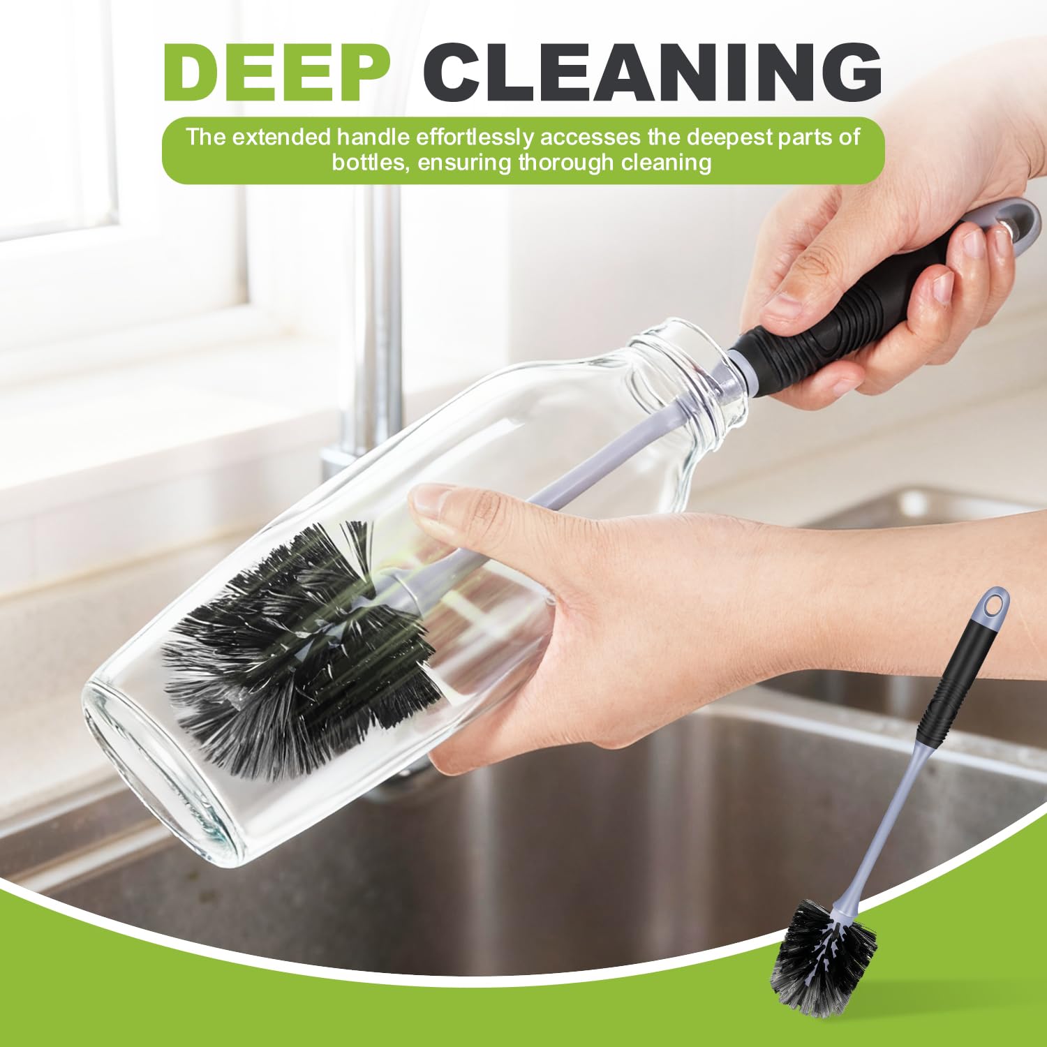 ZHAYAO extended-reach brush cleans narrow-mouth glassware and carafes.