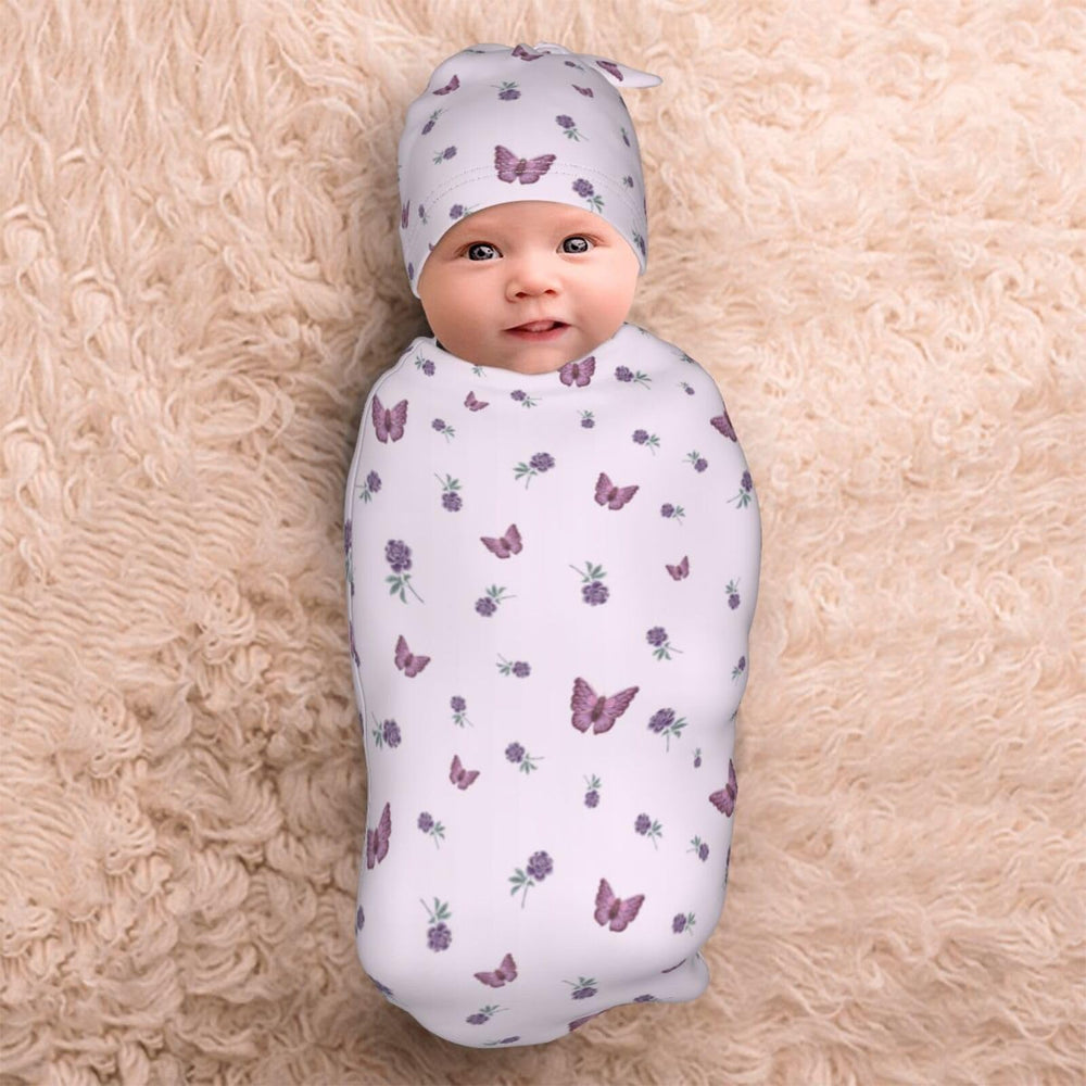 zhedongsj butterfly 3-piece set includes swaddle hat and headband