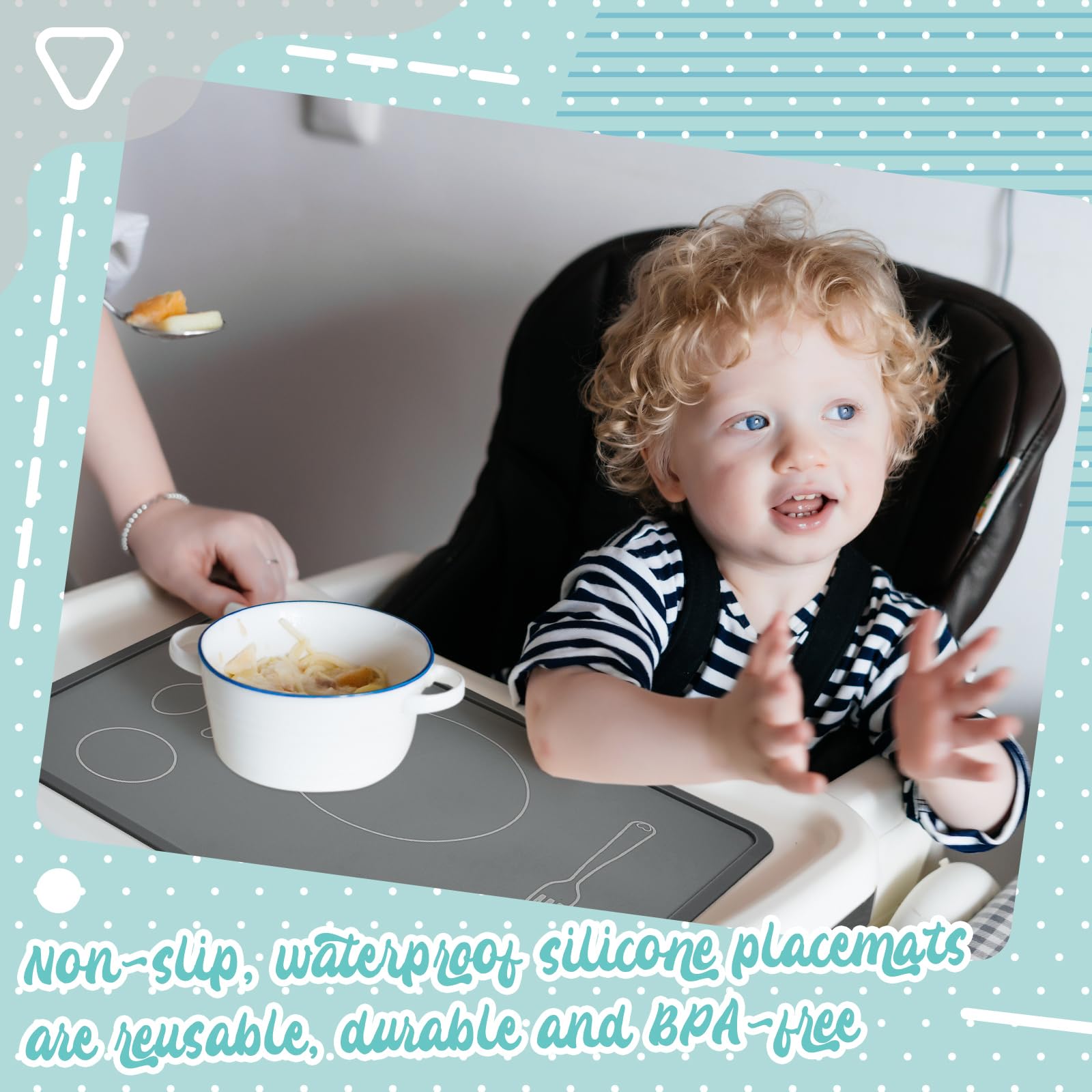 Zhehao placemats on toddler table showcasing non-slip surface.