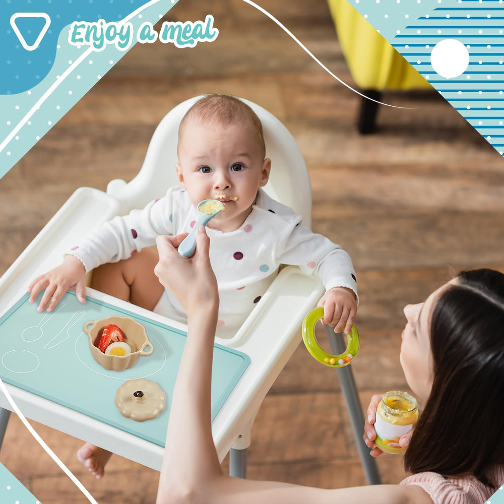 Zhehao Montessori placemat lightblue: colorful learning surface encourages self-feeding.