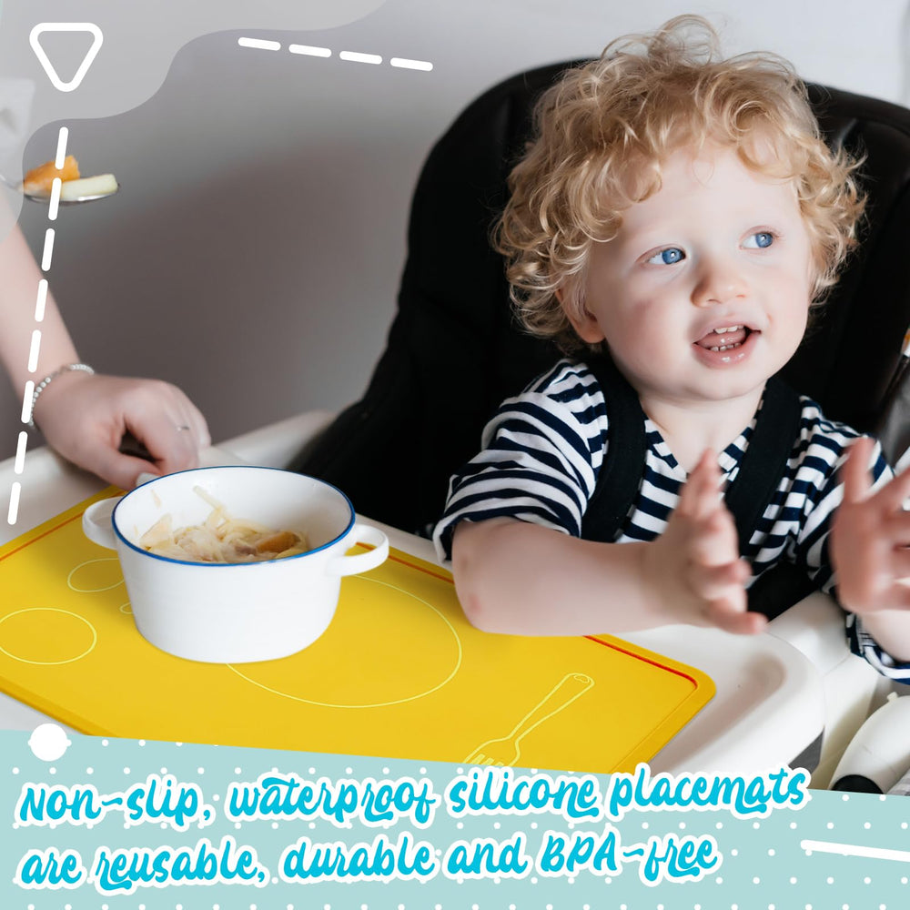 Zhehao placemat with utensil-print design supports early dining etiquette during meals.