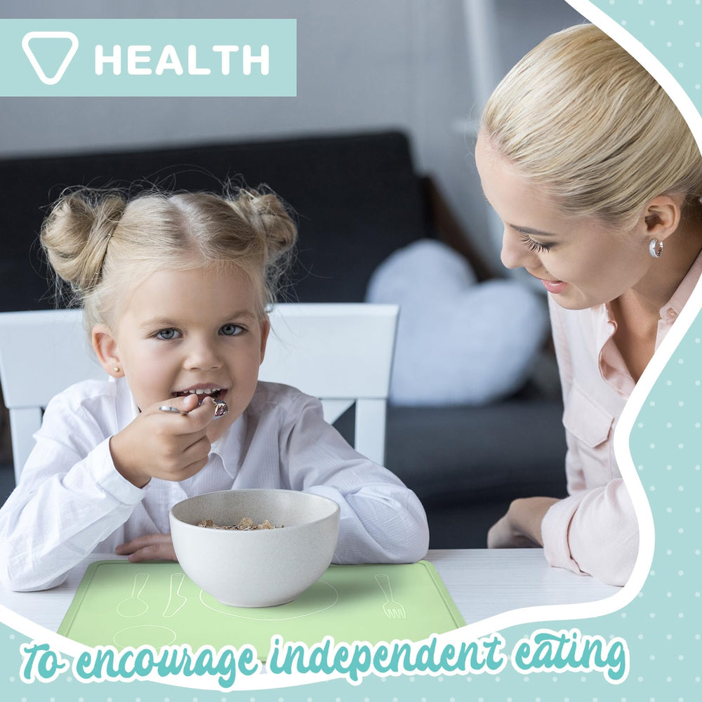Zhehao Montessori placemat white presents a clean look while supporting independent eating habits.