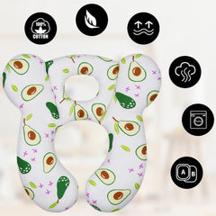 ZHOMA Avocado travel pillow placed on a car seat for infant comfort during transit