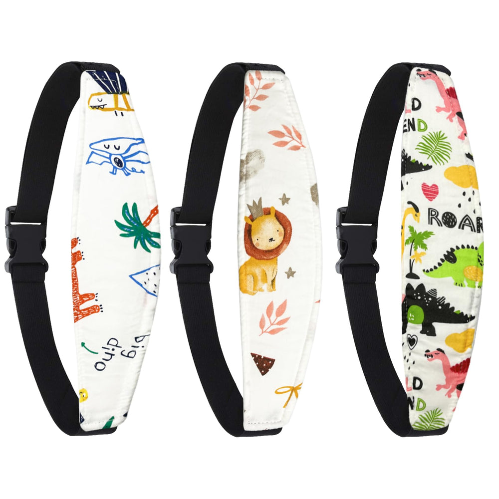 ZHOMA baby head support for car seat in dinosaur pattern provides gentle stability during rides.