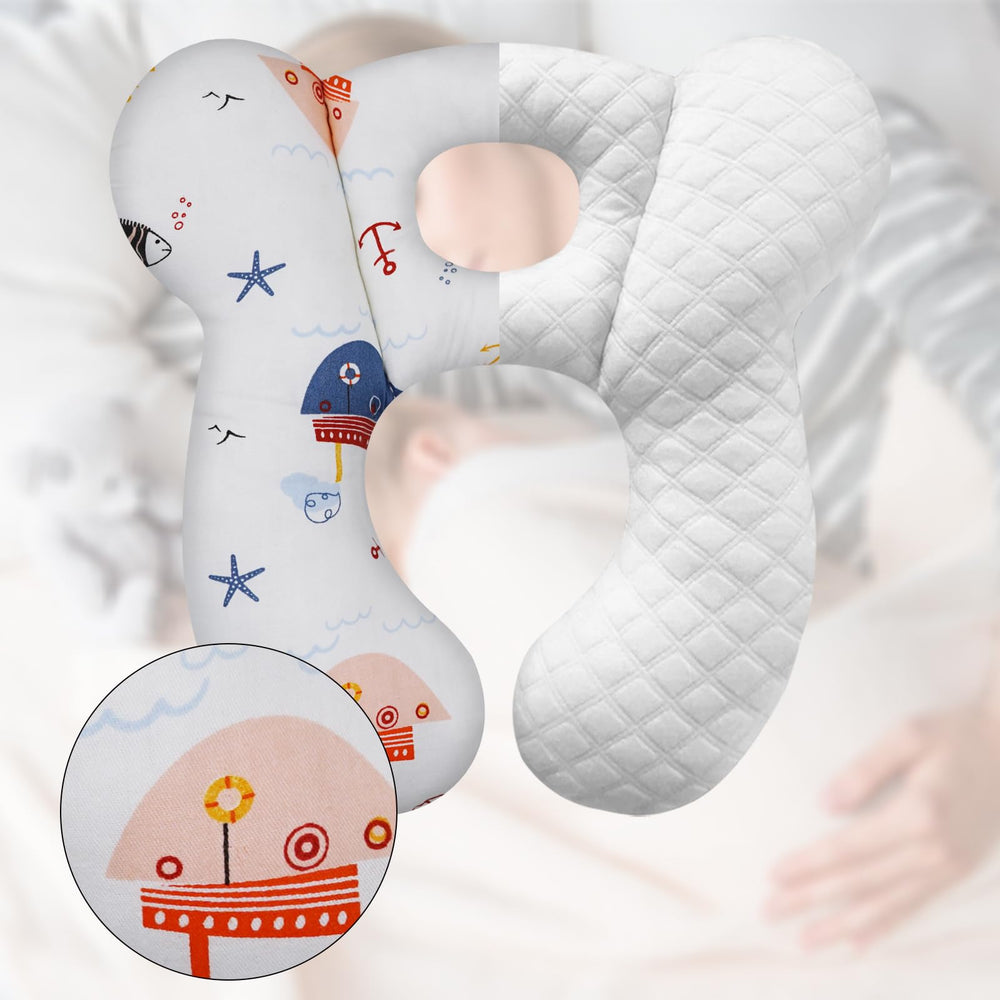 Infant pillow suitable for car seats and strollers for nap-ready journeys.