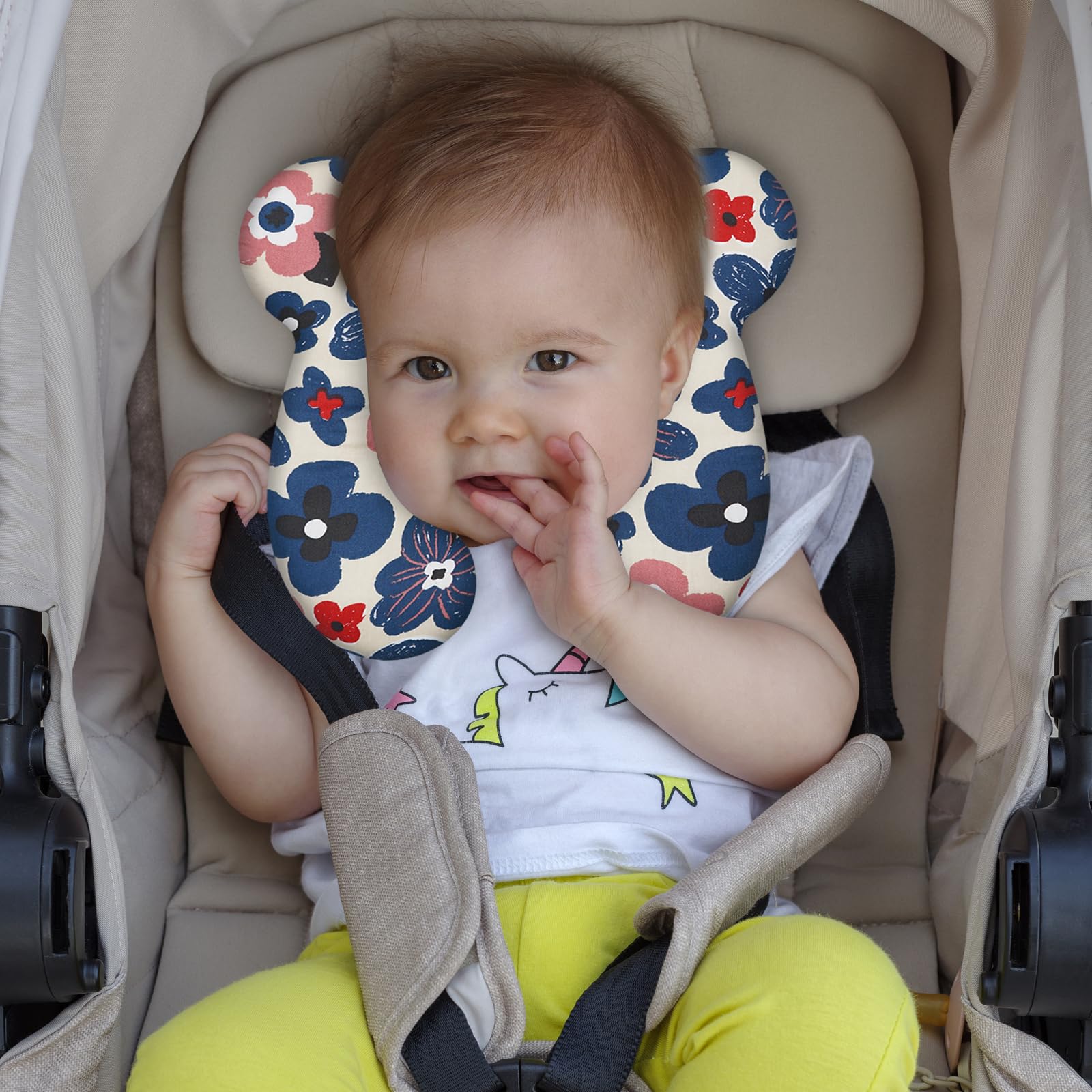 ZHOMA Baby Pillow Flower Blue adapts to car seats and strollers.