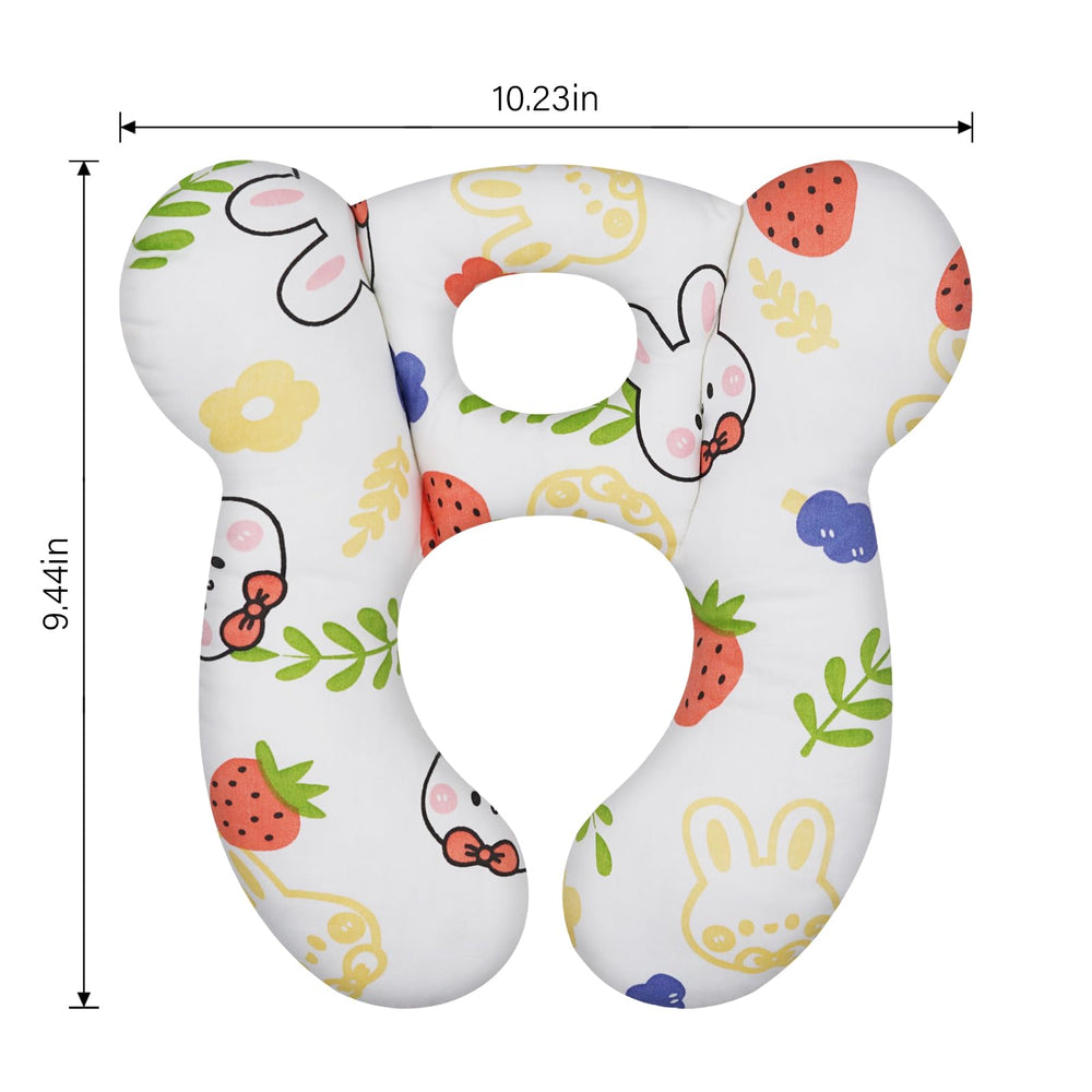 ZHOMA travel pillow for car-seat use, strawberry-white, supports gentle infant comfort on rides.