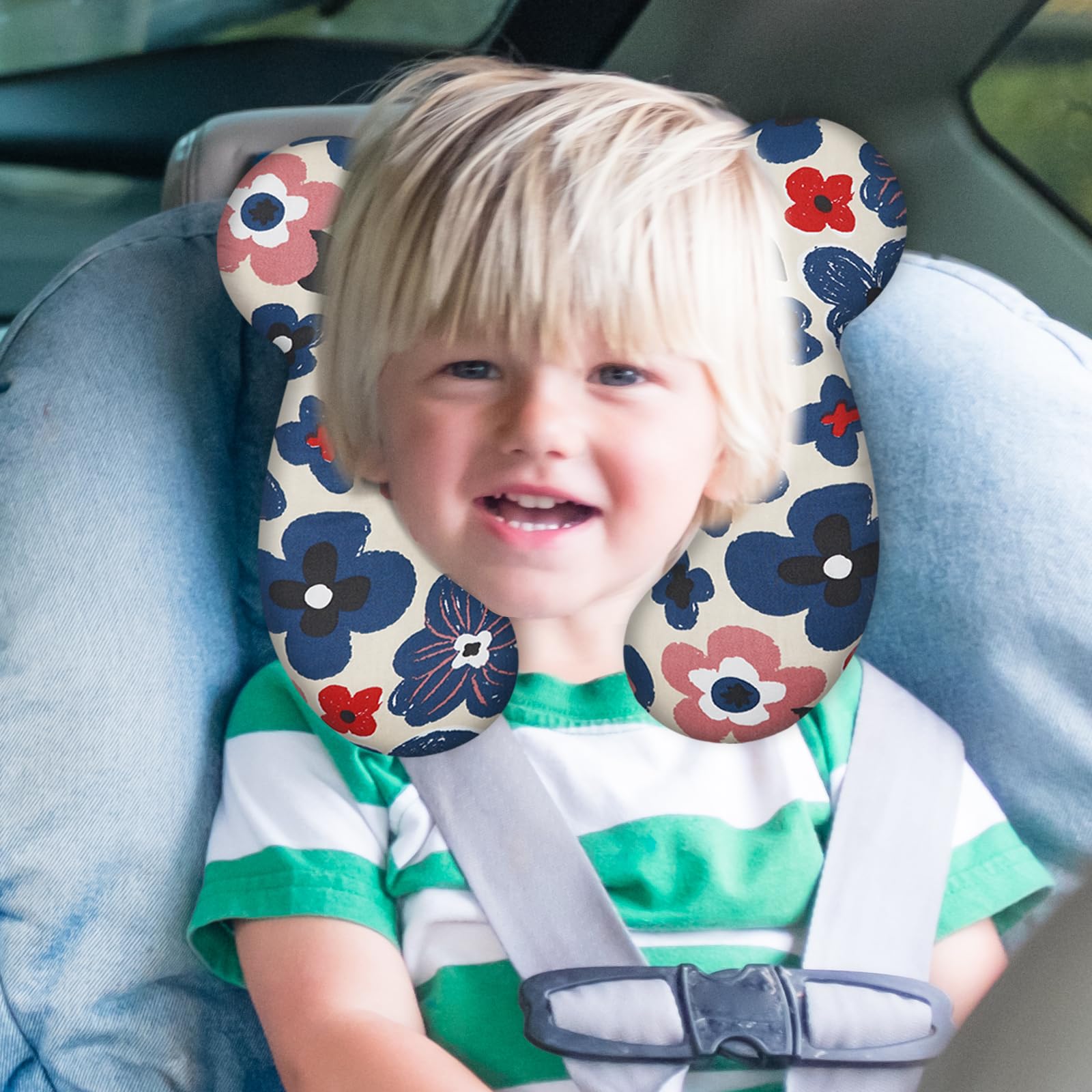 ZHOMA Flower Blue cartoon-patterned pillow adds cute style on rides.
