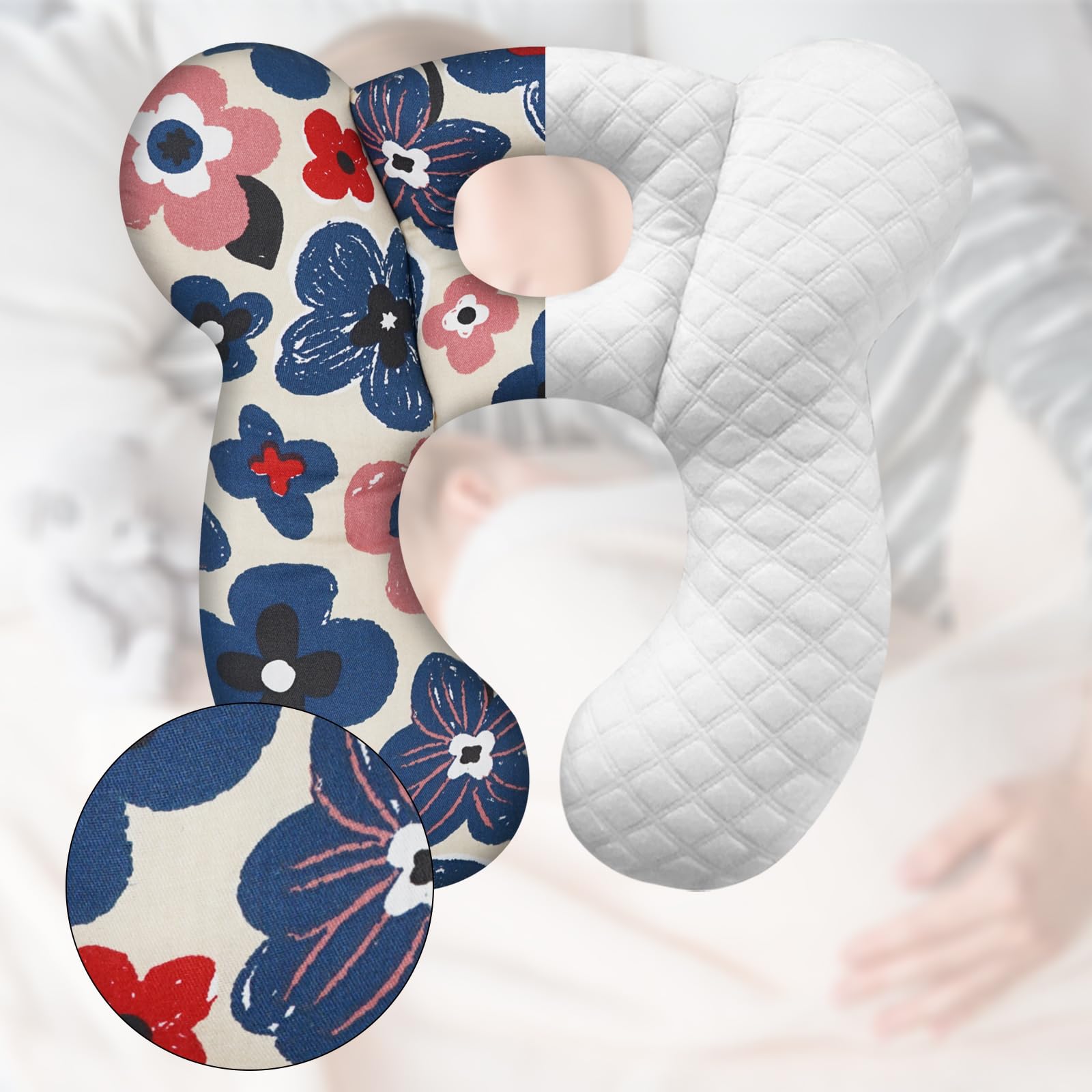 ZHOMA U-shape Pillow Flower Blue folds compactly for travel.