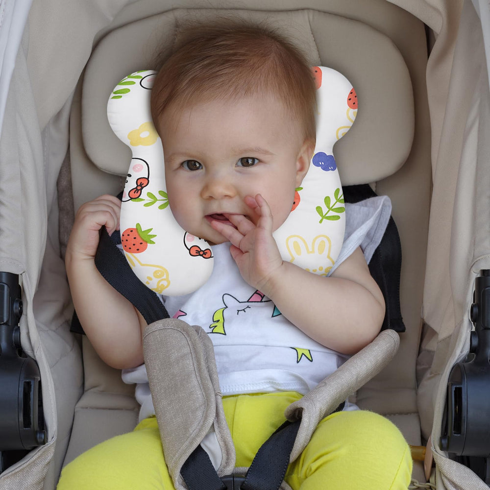 Soft cotton fabric on ZHOMA pillow, strawberry-white, skin-friendly for baby comfort.