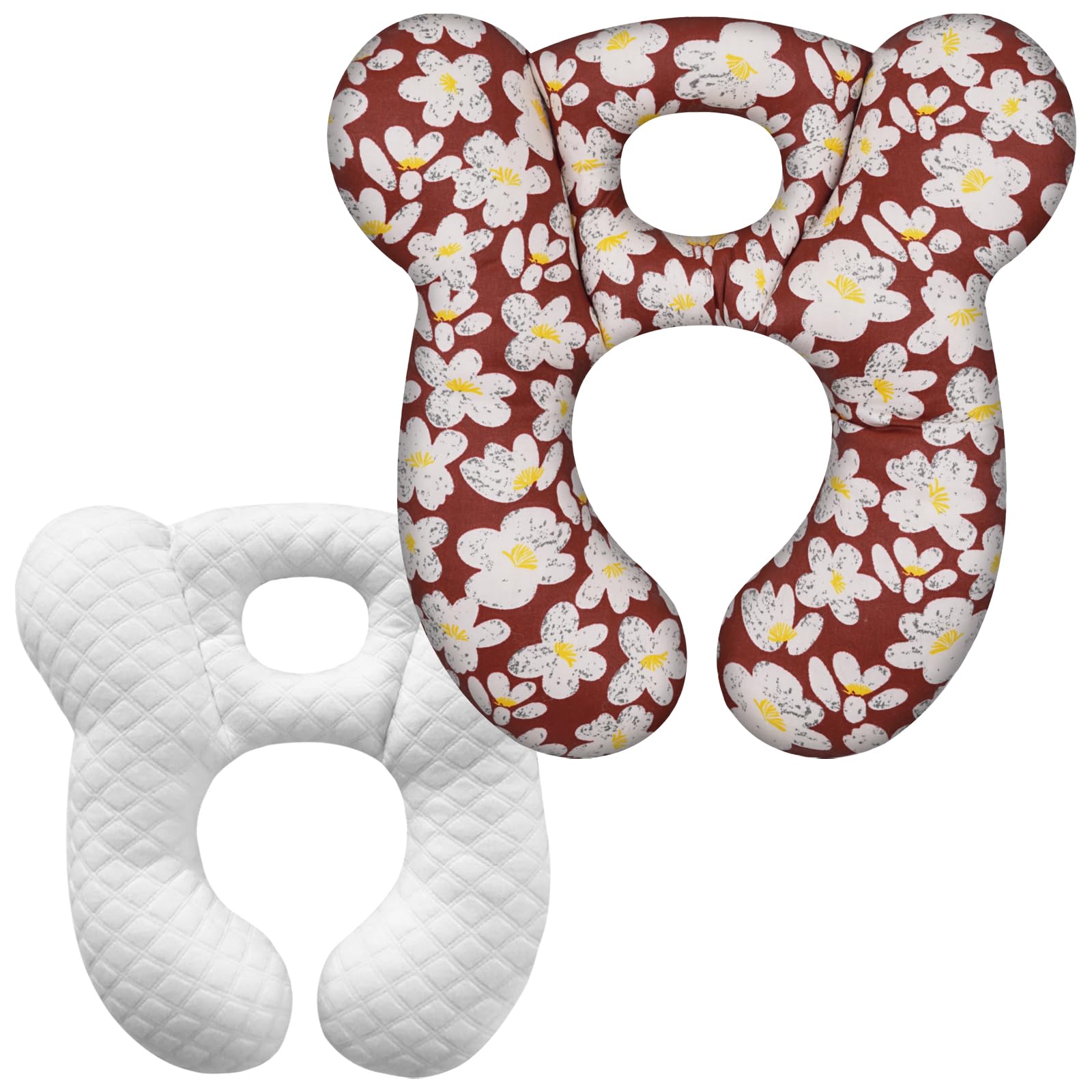 ZHOMA Baby Travel Pillow in U-shape for car seats, flower red fabric, cozy support.