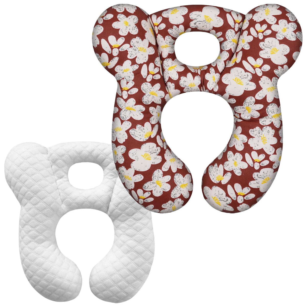 ZHOMA Baby Travel Pillow in U-shape for car seats, flower red fabric, cozy support.