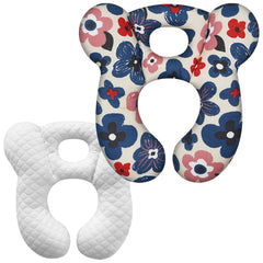 ZHOMA Baby Travel Pillow in Flower Blue with U-shape for car seats.
