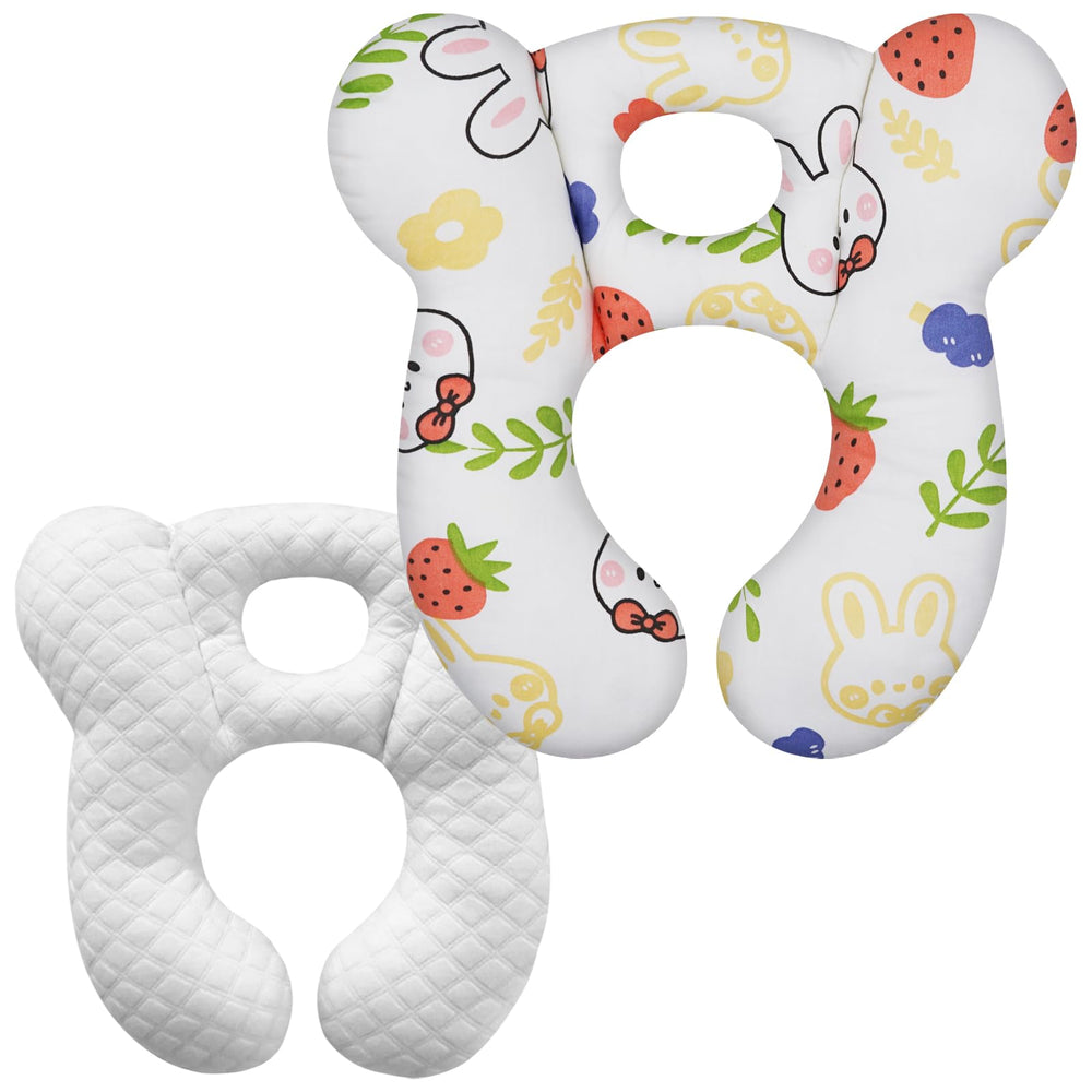 ZHOMA baby travel pillow in U-shape, strawberry-white, for comfortable travel with infants.