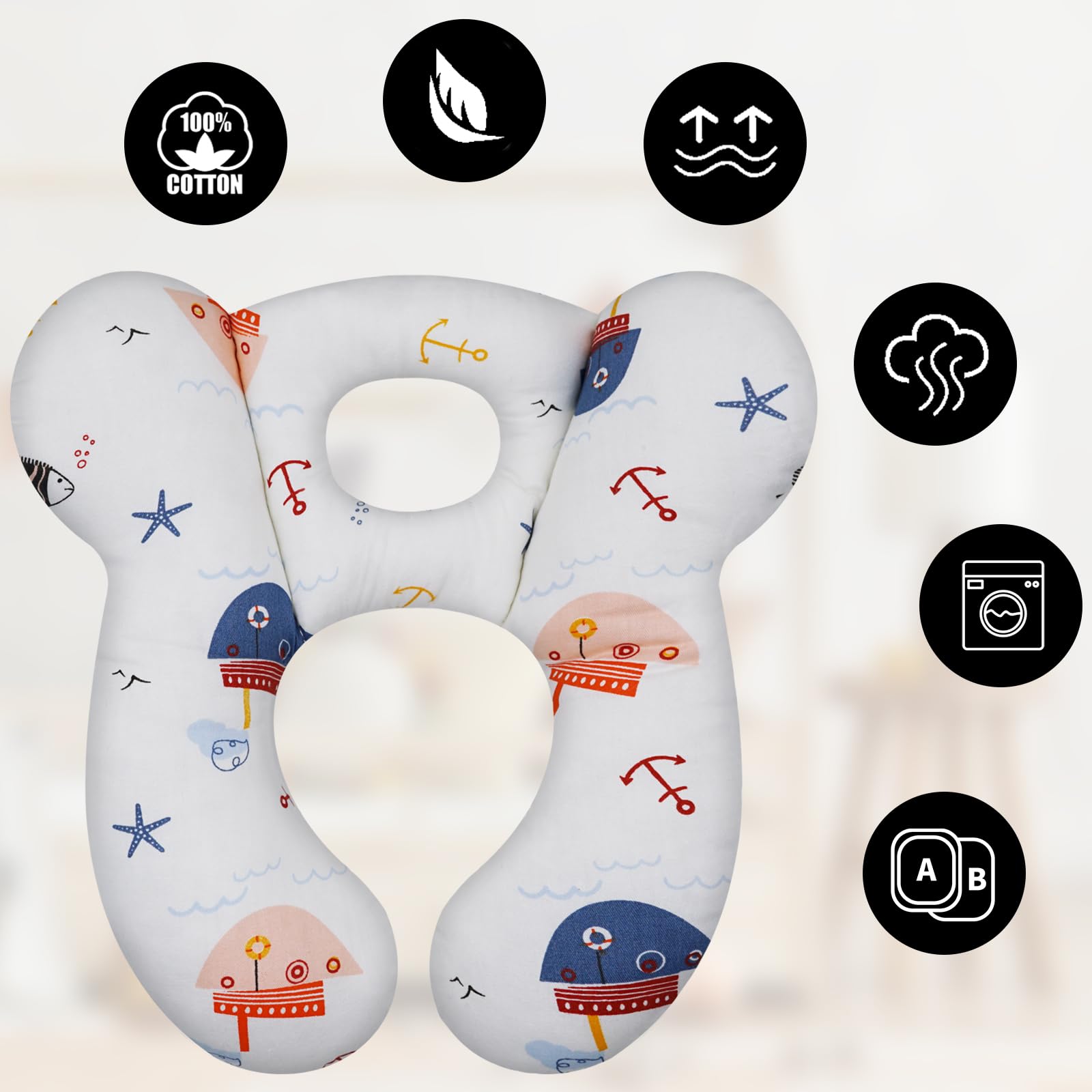U-shape pillow folds compactly for easy packing on trips.