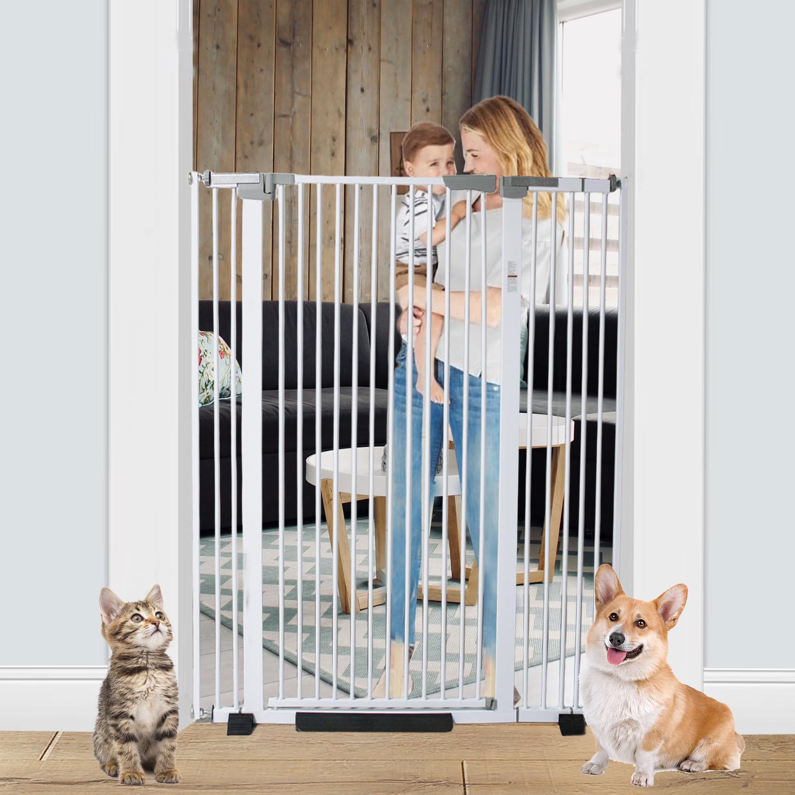 ZHUOKECE 51.18 inch extra tall pet gate secures doorways for cats.