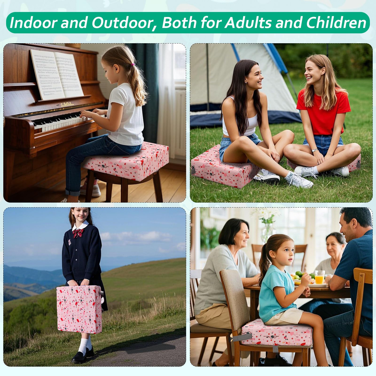 Zicac booster seat with adjustable belt fits most chairs.