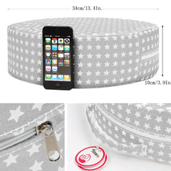Removable, machine-washable cover keeps kids' booster cushion clean.