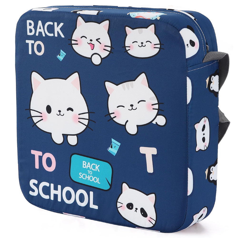 Zicac cushion blue cat design adds friendly touch to meals and travel.