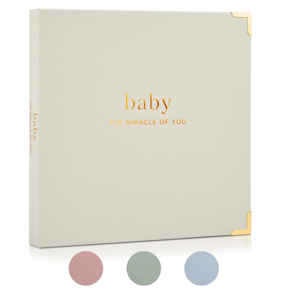 ZICOTO baby memory book cover in sage green linen for durable keepsakes.