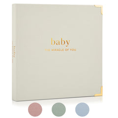 ZICOTO baby memory book cover in sage green linen for durable keepsakes.