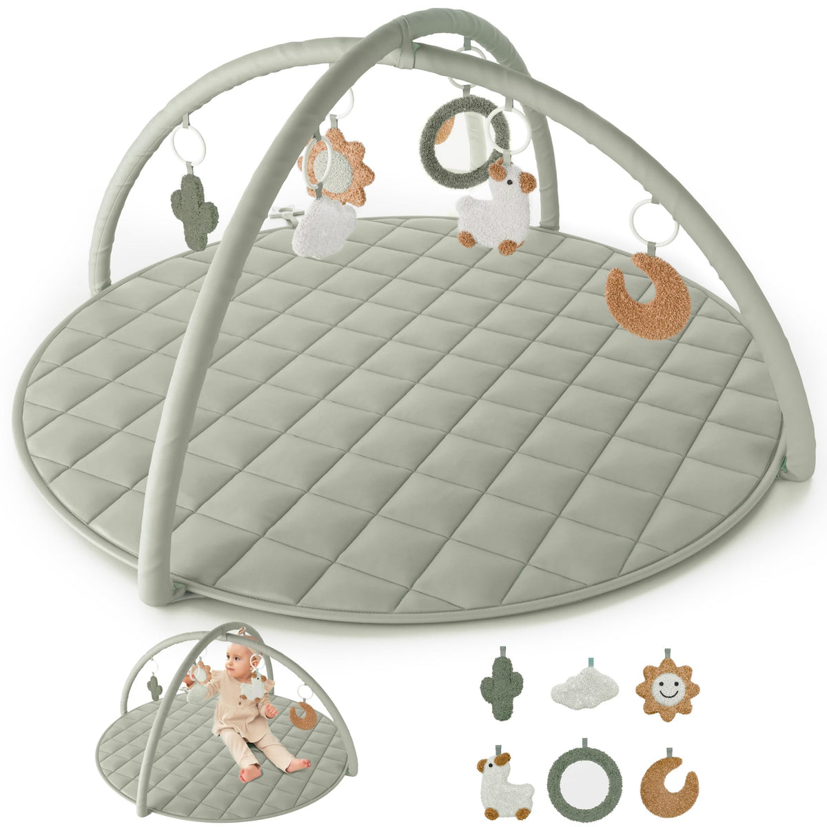 ZICOTO baby play gym setup with soft mat creates a cozy tummy-time space for exploration