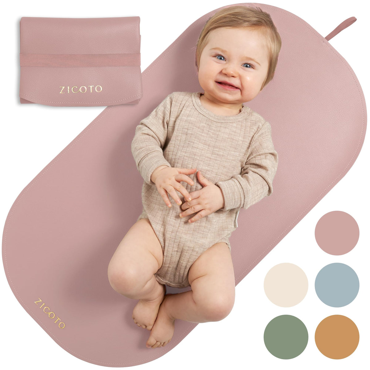 ZICOTO portable changing pad folded for compact travel and easy storage