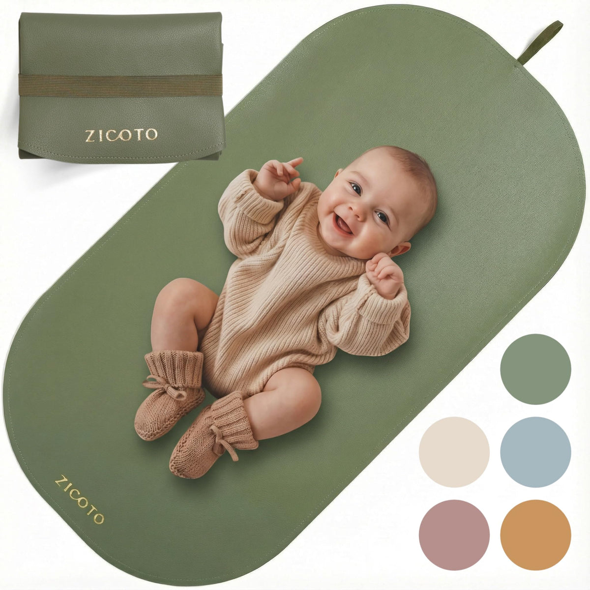 ZICOTO sage green changing pad for travel and home diaper changes
