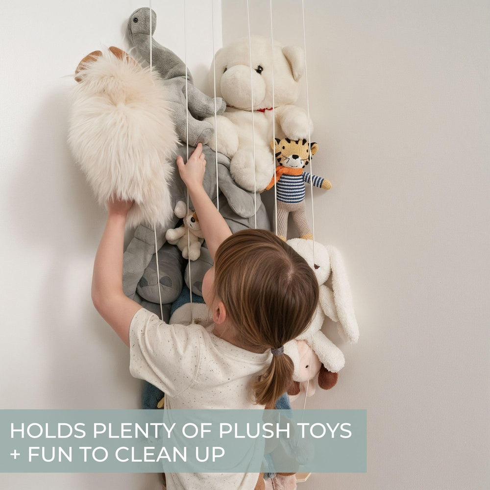 ZICOTO nursery storage for plush toys and blankets.
