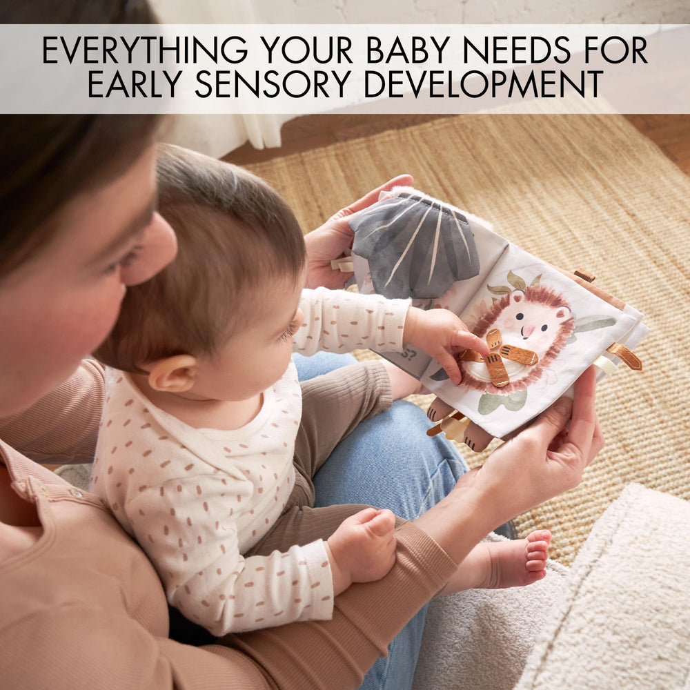 ZICOTO soft baby book pages reveal textures and animals for sensory play.