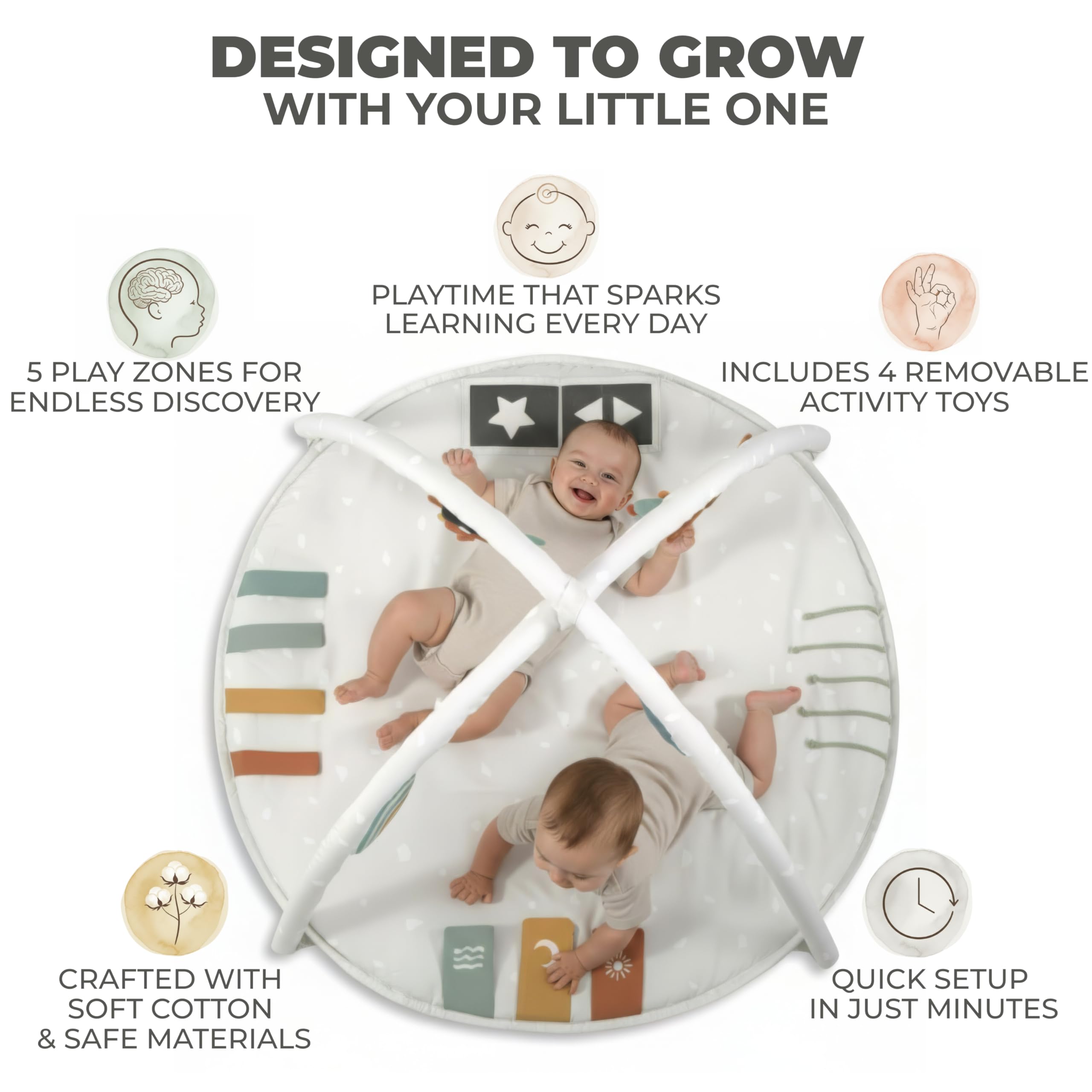 ZICOTO soft polyester mat fiber fill provides cozy tummy time.