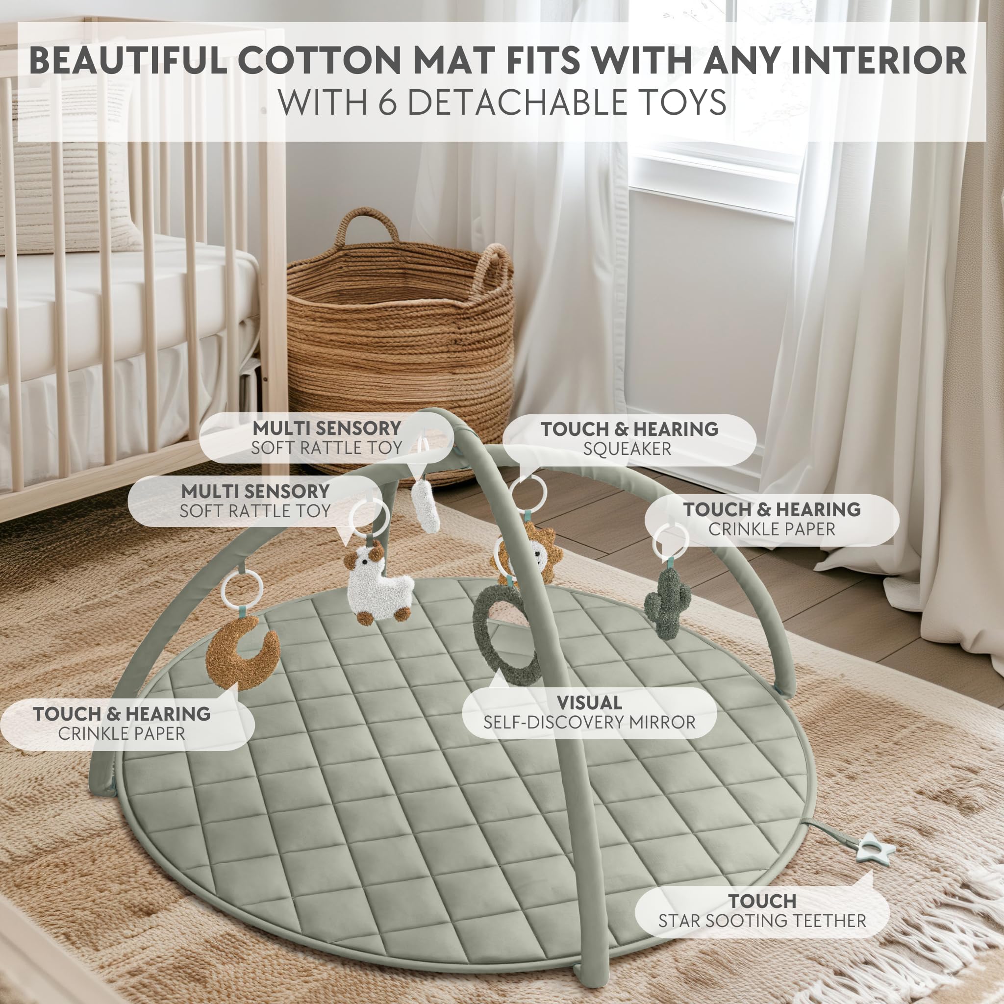 ZICOTO modern sage green design complements nursery decor while inviting play