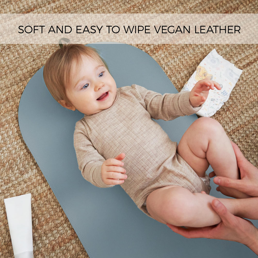 ZICOTO vegan leather changing pad waterproof, durable and gentle on baby skin during outings.