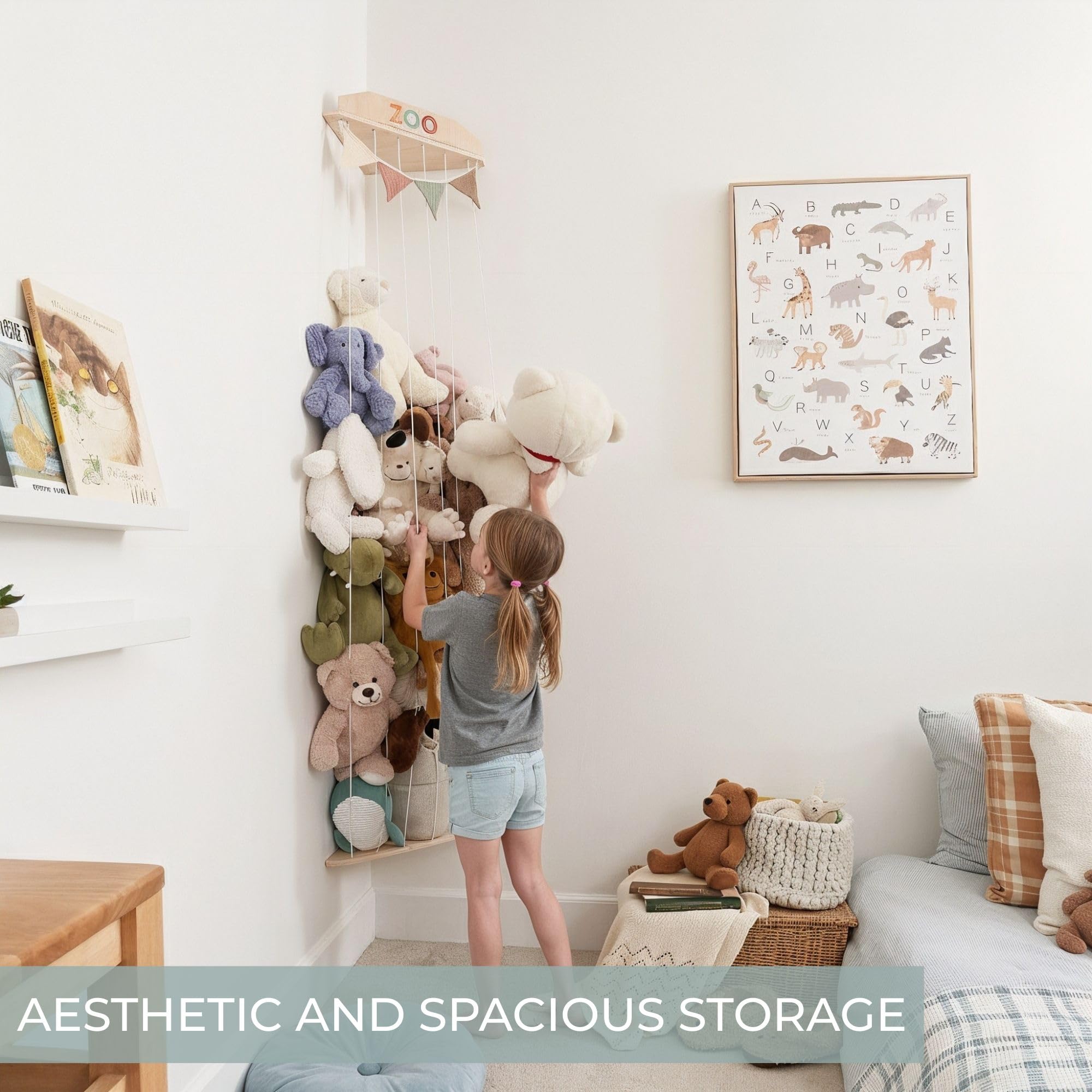 ZICOTO wooden shelves close-up show sturdy, kid-safe materials.