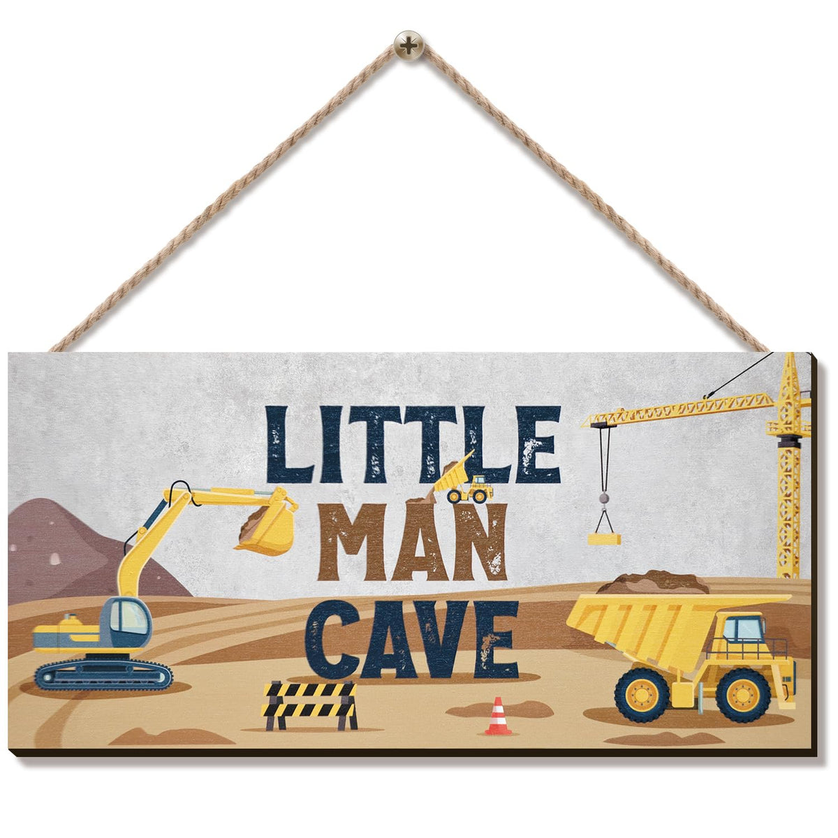 ZIEYOMI Little Man Cave Sign with excavator pattern, ideal for boys' room decor