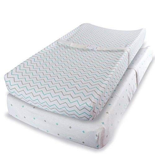 Ziggy Baby changing pad cover in blue-grey chevron for universal fit and soft comfort