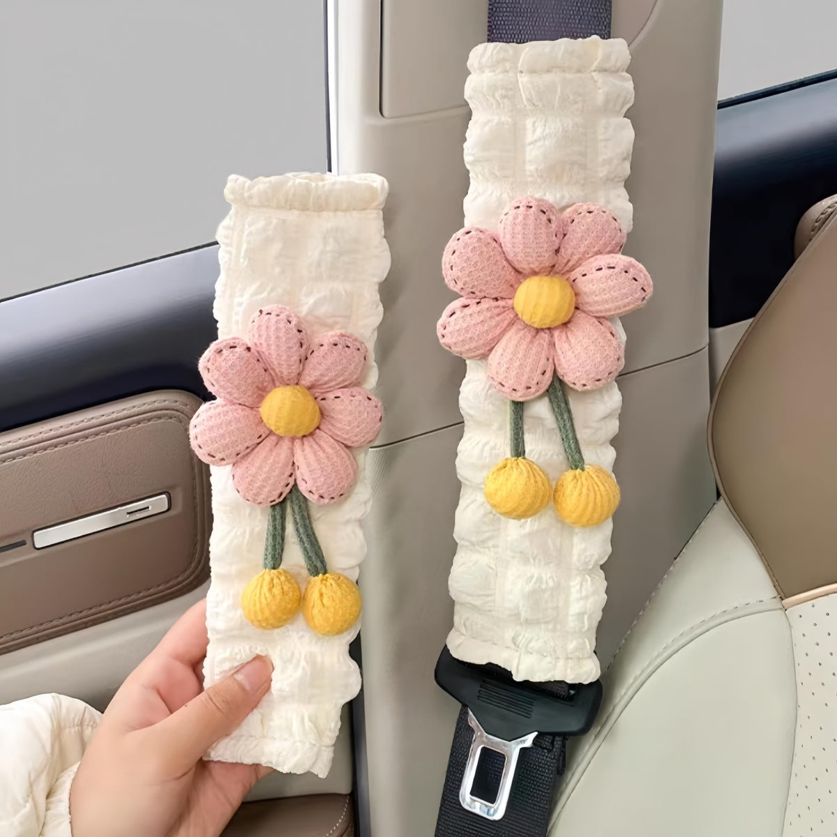 Zigihos cute flower seatbelt cover pink for added comfort on long drives.