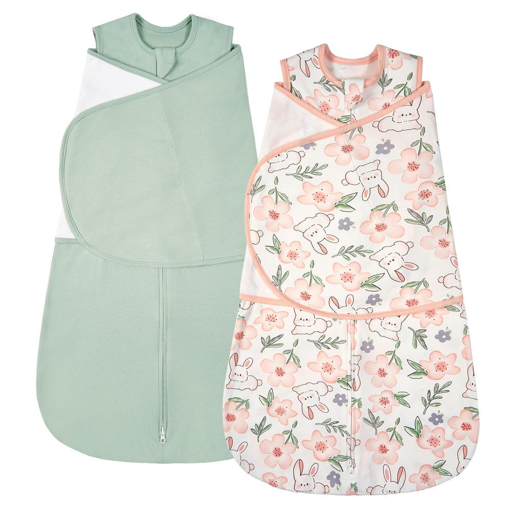 ZIGJOY baby swaddle sleep sack in green rabbit flower for gentle, breathable comfort.