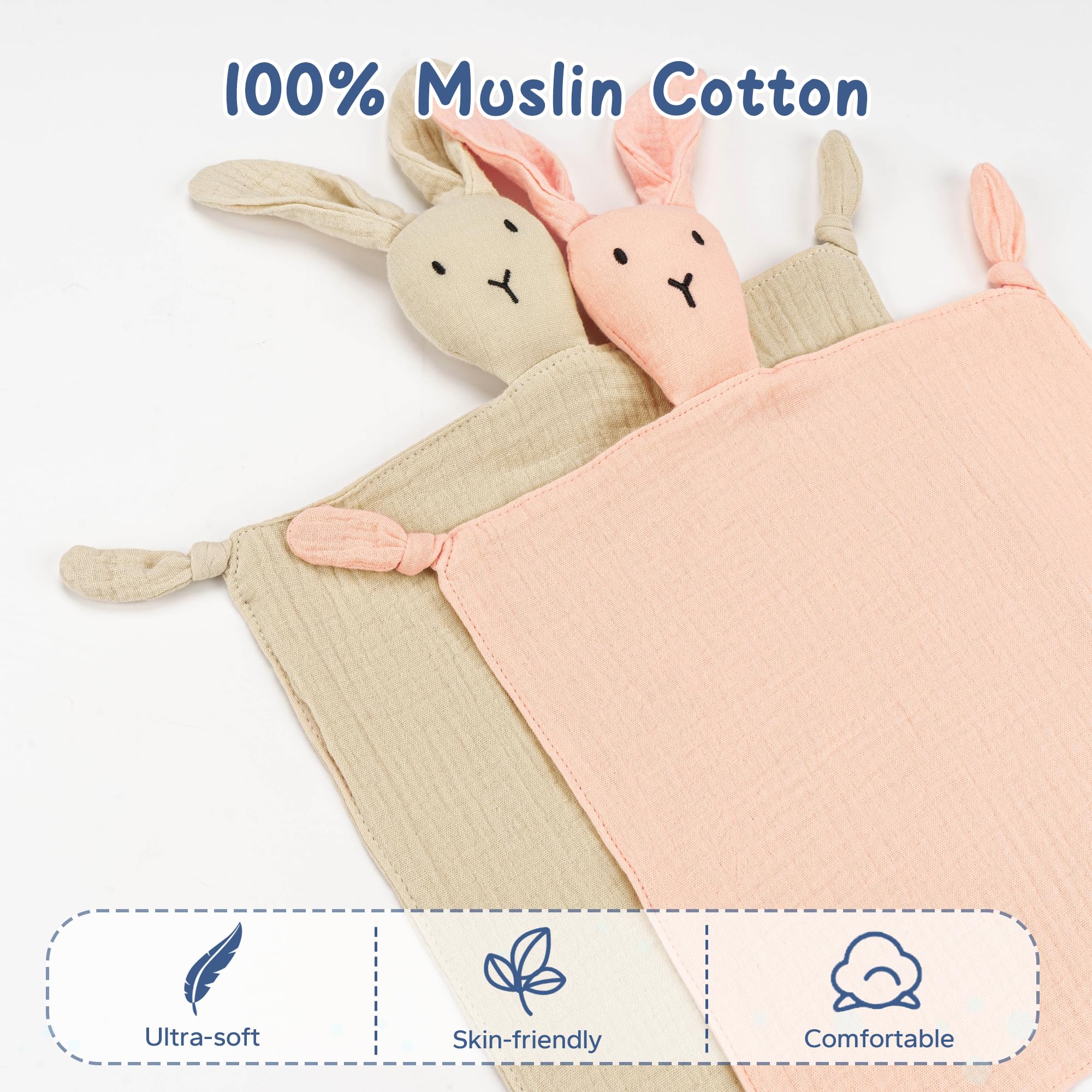 ZIGJOY Bunny Lovey muslin fabric close-up — gentle on baby skin and breathable