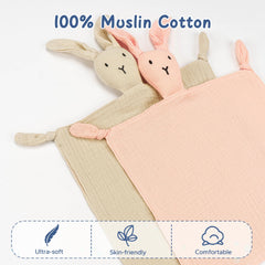 ZIGJOY Bunny Lovey muslin fabric close-up — gentle on baby skin and breathable