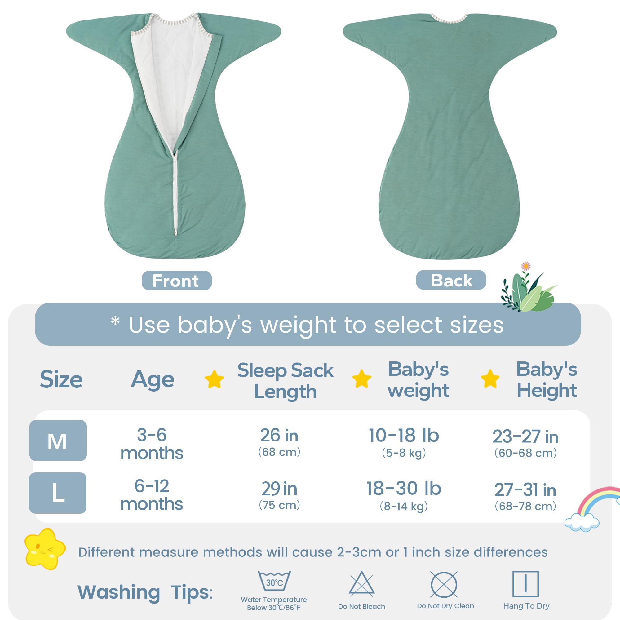 ZIGJOY cotton inner lining and fluffy filling swaddle in mint green