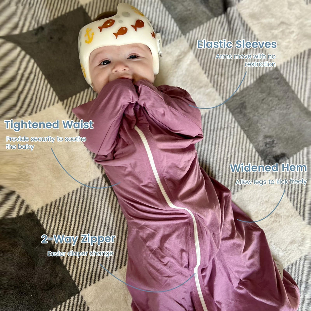 ZIGJOY Shark-Fin swaddle with 2-way zipper for easy changes.