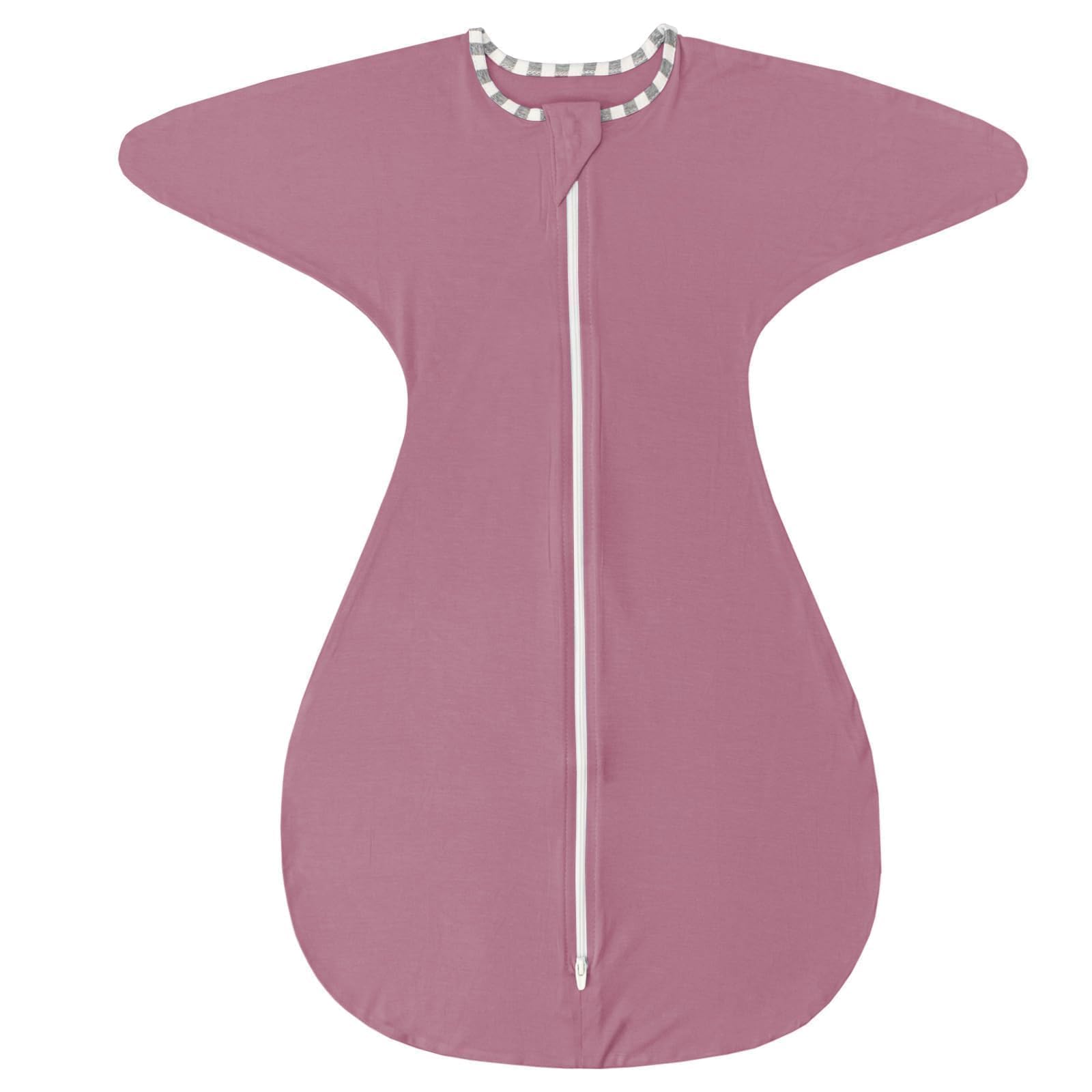 ZIGJOY Shark-Fin transitional swaddle in purple, soft 0.5 Tog fabric ready for newborn sleep