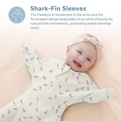 ZIGJOY Shark-Fin Transition Swaddle showing 2-way zipper feature.