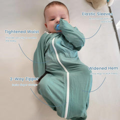 ZIGJOY Shark-Fin Mint Swaddle widened hem supports leg movement.