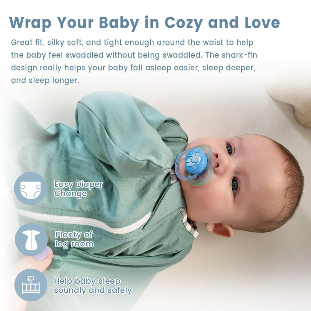 ZIGJOY Shark-Fin Mint Swaddle baby in use for self-soothing.