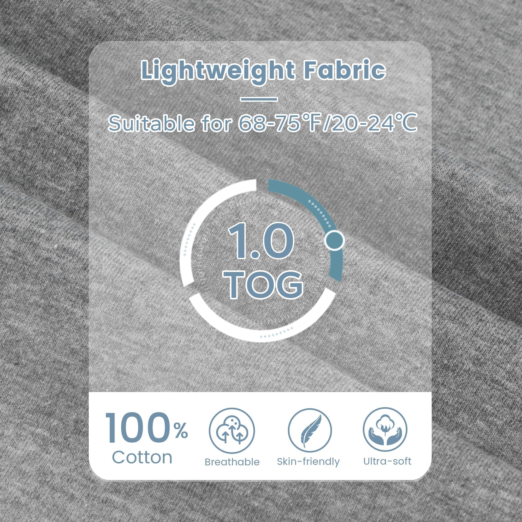 ZIGJOY Shark-Fin Transition Swaddle in light grey fabric for year-round comfort.